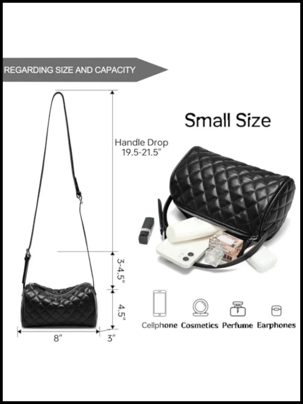 Vegan Faux Leather Barrel Handbag with Adjustable Detachable Strap Hobo Purse